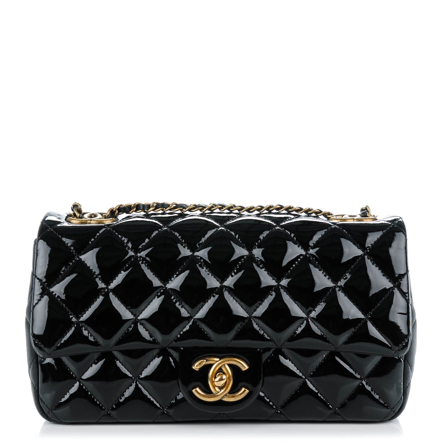 Chanel Patent Goatskin Quilted Medium CC Eyelet Flap Black 1 of 8