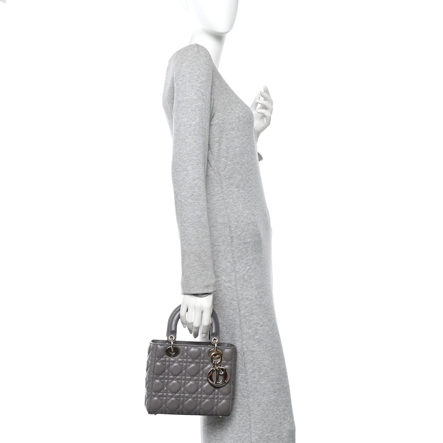Christian Dior Lambskin Cannage Small Lady Dior Grey 2 of 17