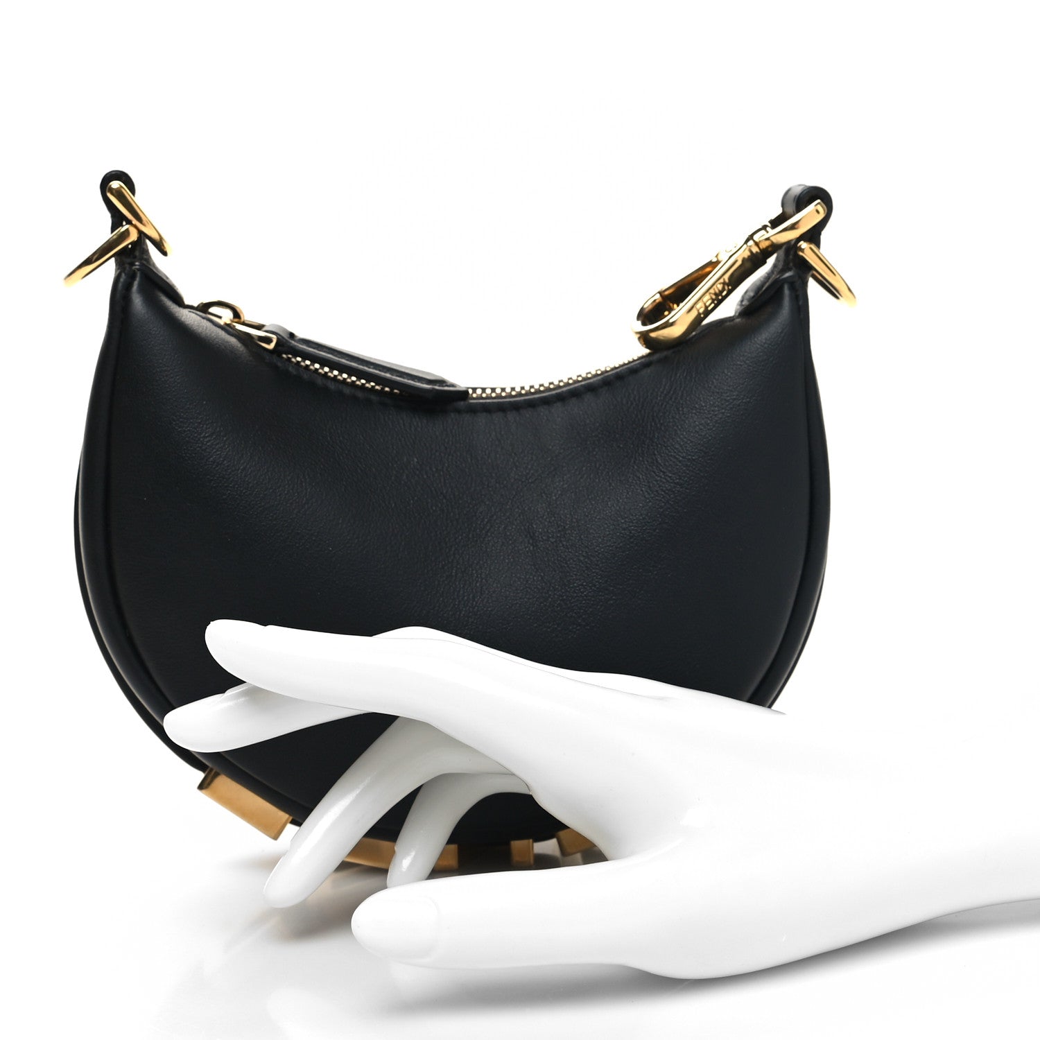 Fendi Vitello Grace Matte Nano Fendigraphy Hobo Charm Black 2 of 11