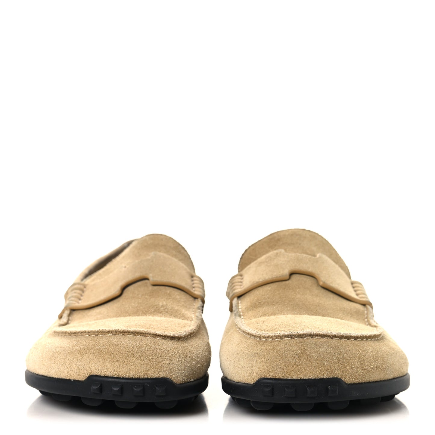 Suede Calfskin Womens Lazy Loafers 37.5 Beige Sable