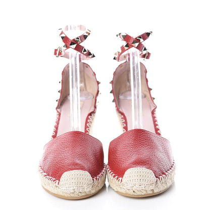 Valentino Garavani Grained Calfskin Rockstud Ankle Wrap Espadrille 15/85mm Wedges 41 Rosso Valentino Natural 2 of 7
