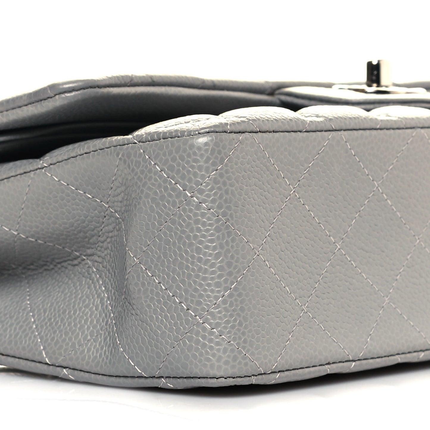 Caviar Quilted Medium Double Flap Grey