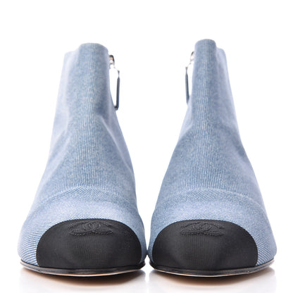Chanel Denim Grosgrain Cap Toe Short Boots 39.5 Blue 2 of 11