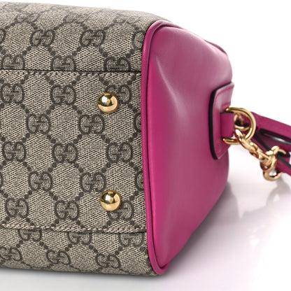 Gucci GG Supreme Monogram Moon Calfskin Small Boston Beige Ebony Hibiscus Red New Rosette 9 of 10