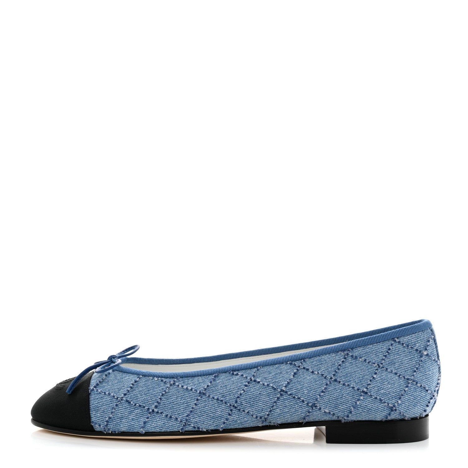 Chanel Denim Quilted Grosgrain Cap Toe Ballerina Flats 39.5 Dark Blue Black 1 of 8