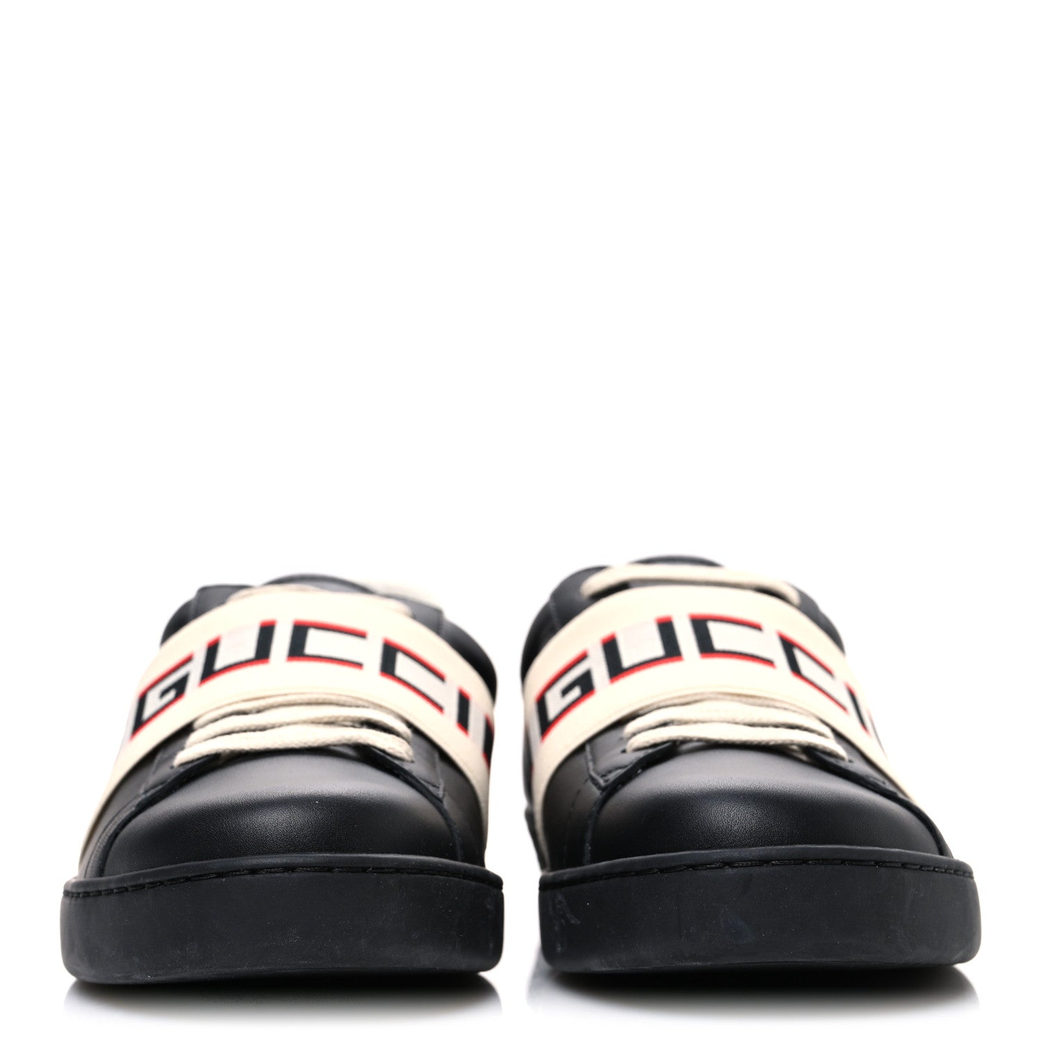 Gucci Calfskin Stripe Mens New Ace Sneakers 8.5 Black Ecru Red Flame 3 of 11