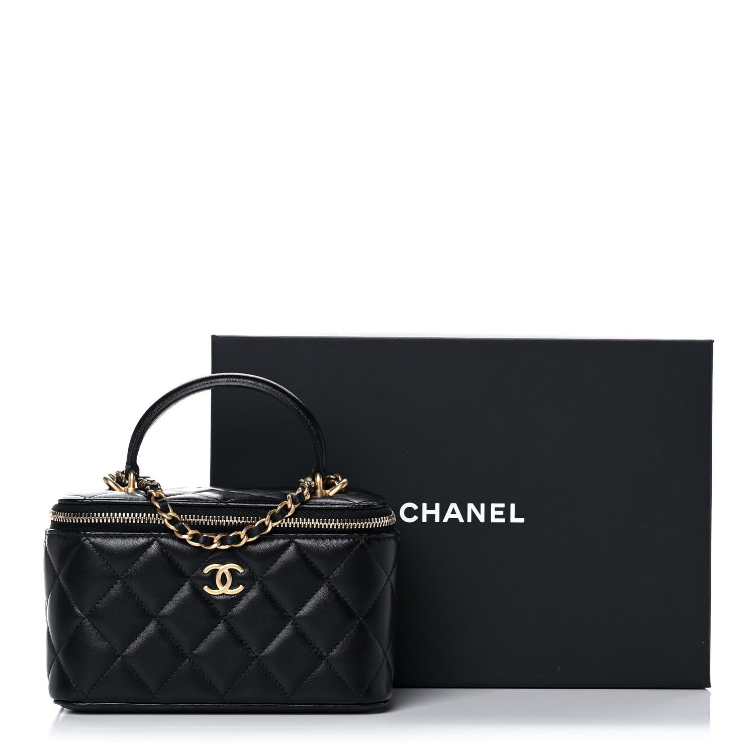 Chanel Lambskin Quilted Small Top Handle Vanity Case With Chain Black 14 of 14