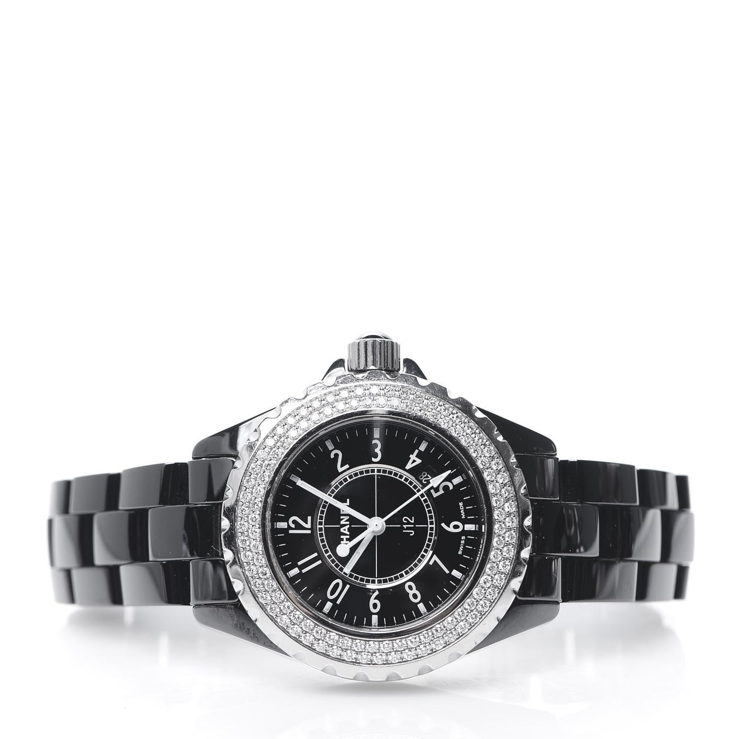 Stainless Steel Ceramic Diamond Pave Bezel 33mm J12 Quartz Watch Black