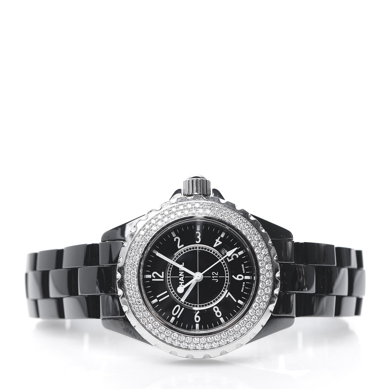 Chanel Stainless Steel Ceramic Diamond Pave Bezel 33mm J12 Quartz Watch Black 2 of 5