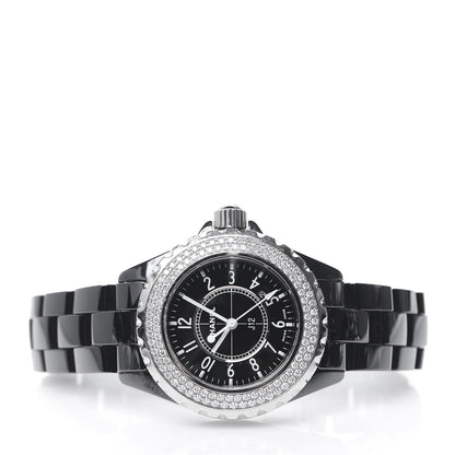Chanel Stainless Steel Ceramic Diamond Pave Bezel 33mm J12 Quartz Watch Black 2 of 5