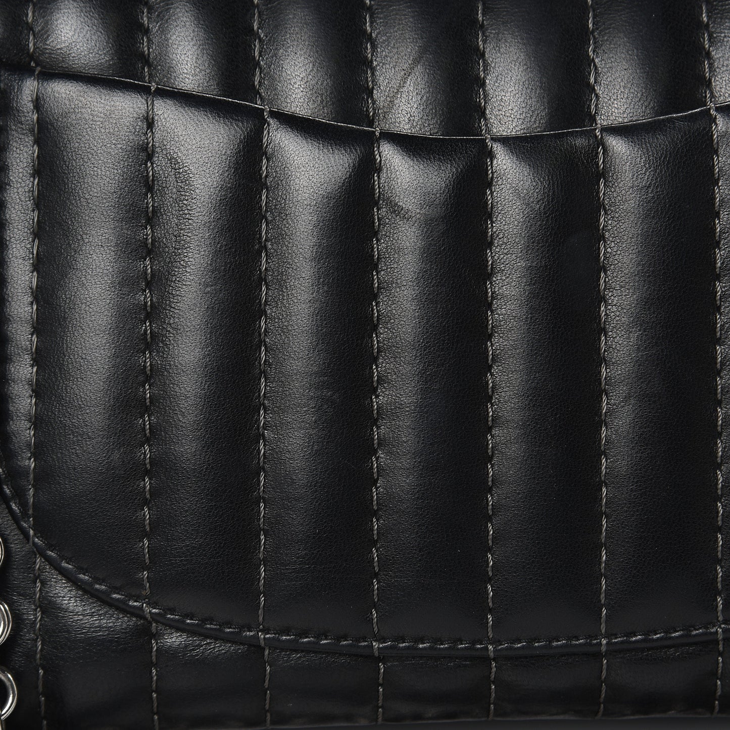 Lambskin Vertical Quilted Medium Single Flap Black