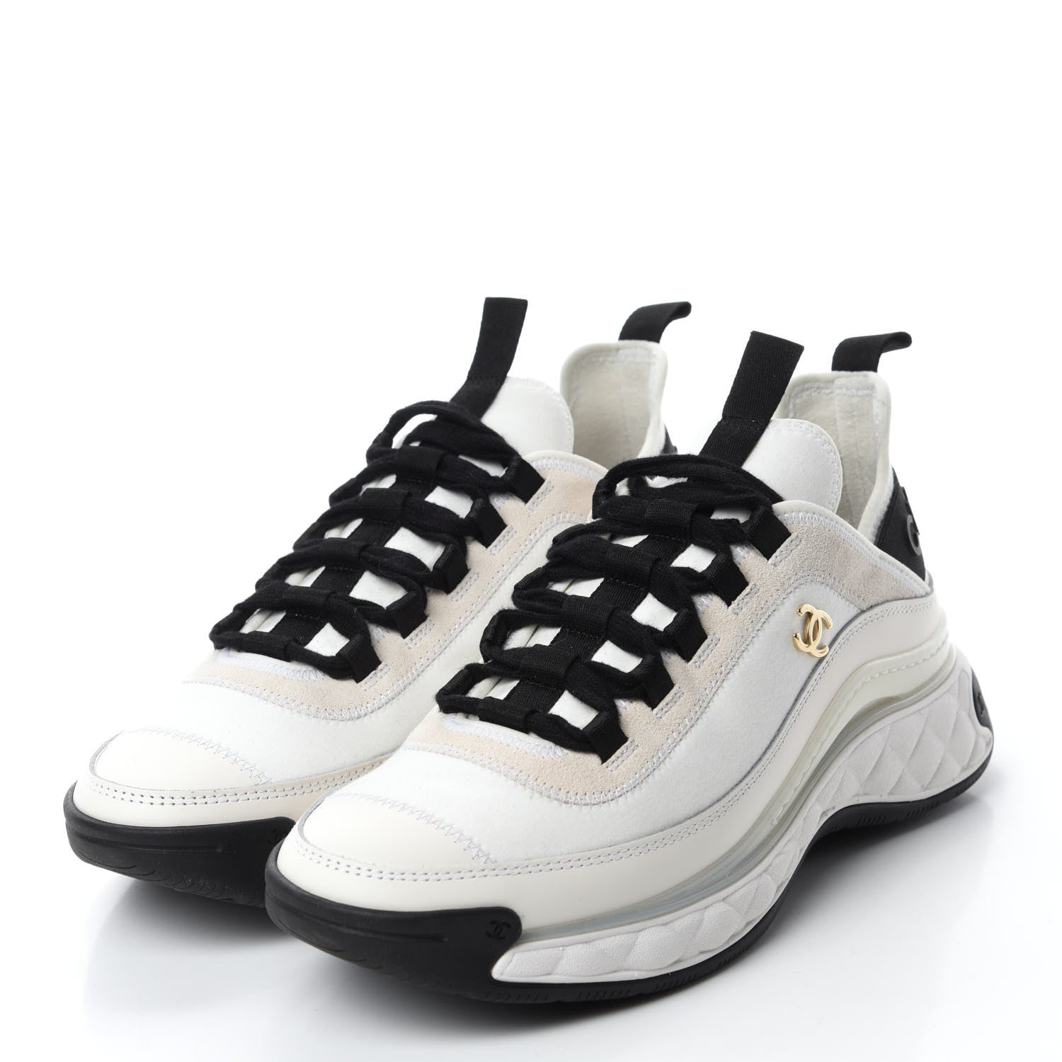 Chanel Velvet Calfskin Mixed Fibers CC Sneakers 38 Ivory Black 3 of 11