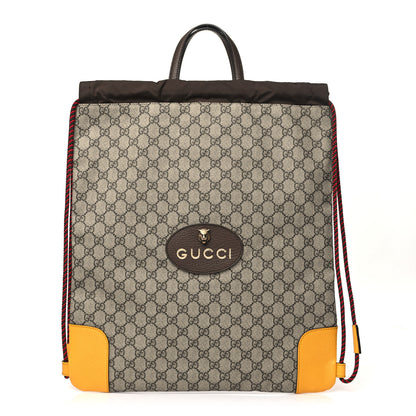 Gucci GG Supreme Monogram Neo Vintage Drawstring Backpack Beige New Acero Crop 1 of 10