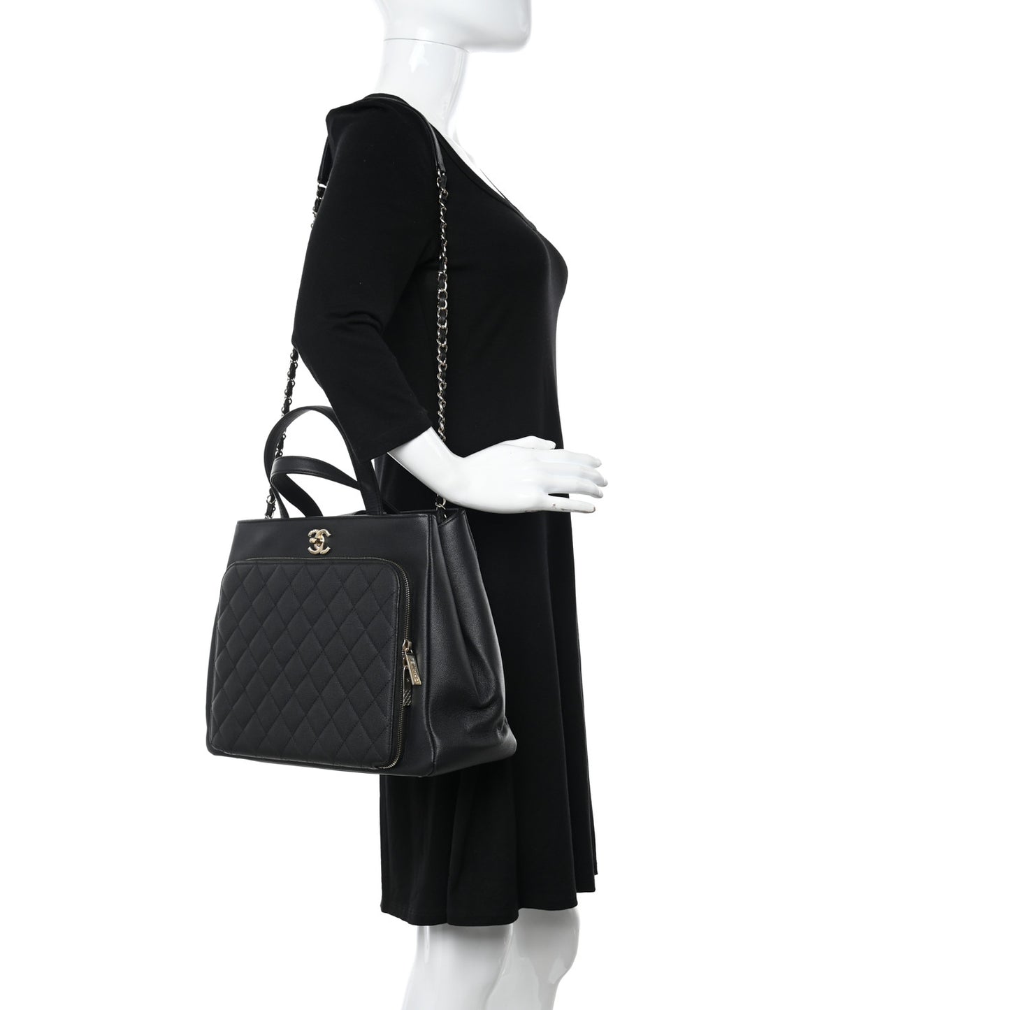 Caviar Quilted Large Business Affinity Shopping Bag Black
