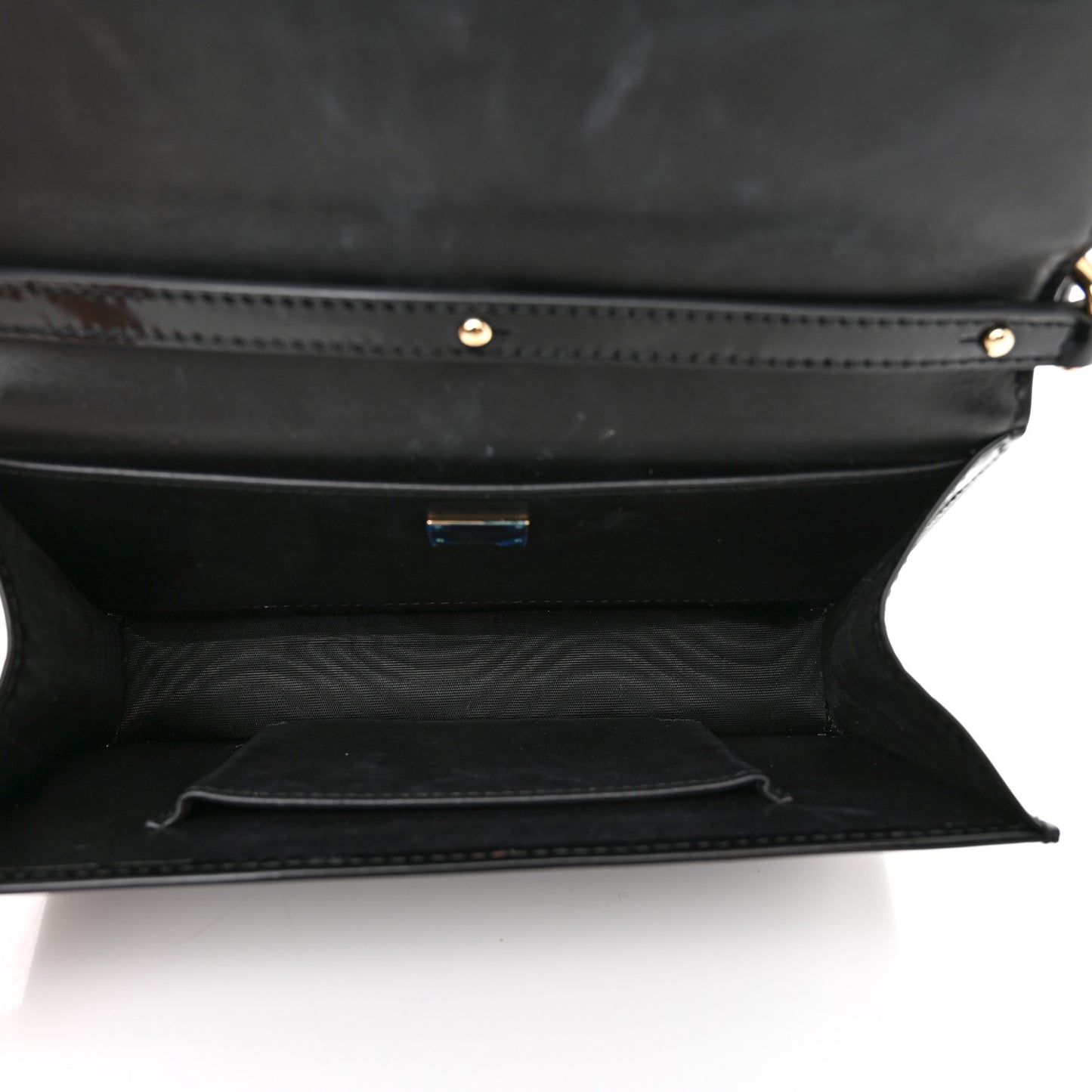 Patent Calfskin Maxi Logo Plate Phone Shoulder Bag Black