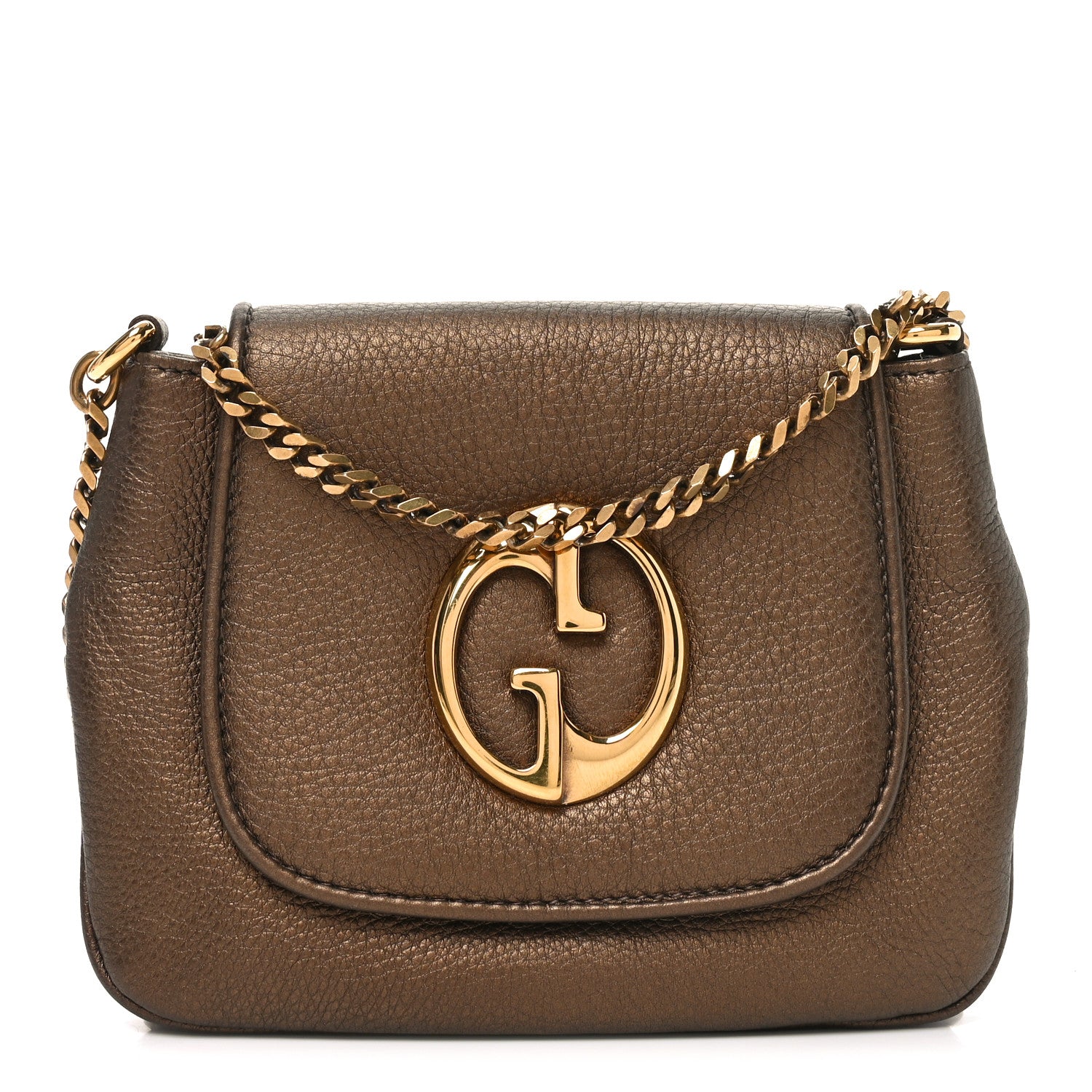Gucci Metallic Pebbled Calfskin Small 1973 Chain Shoulder Bag Winter Leaf 1 of 9