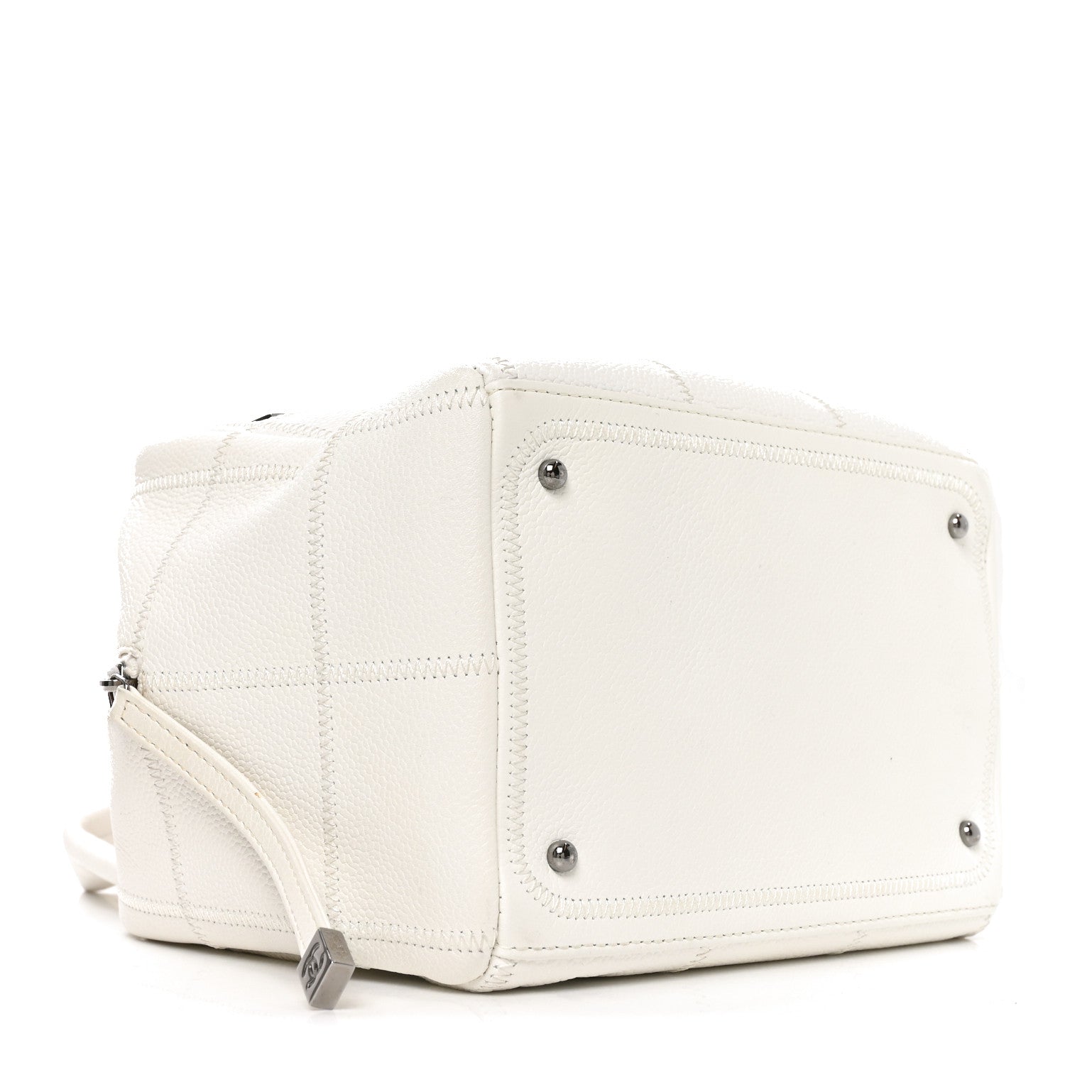 Chanel Caviar Square Stitched Bowler White 3 of 10