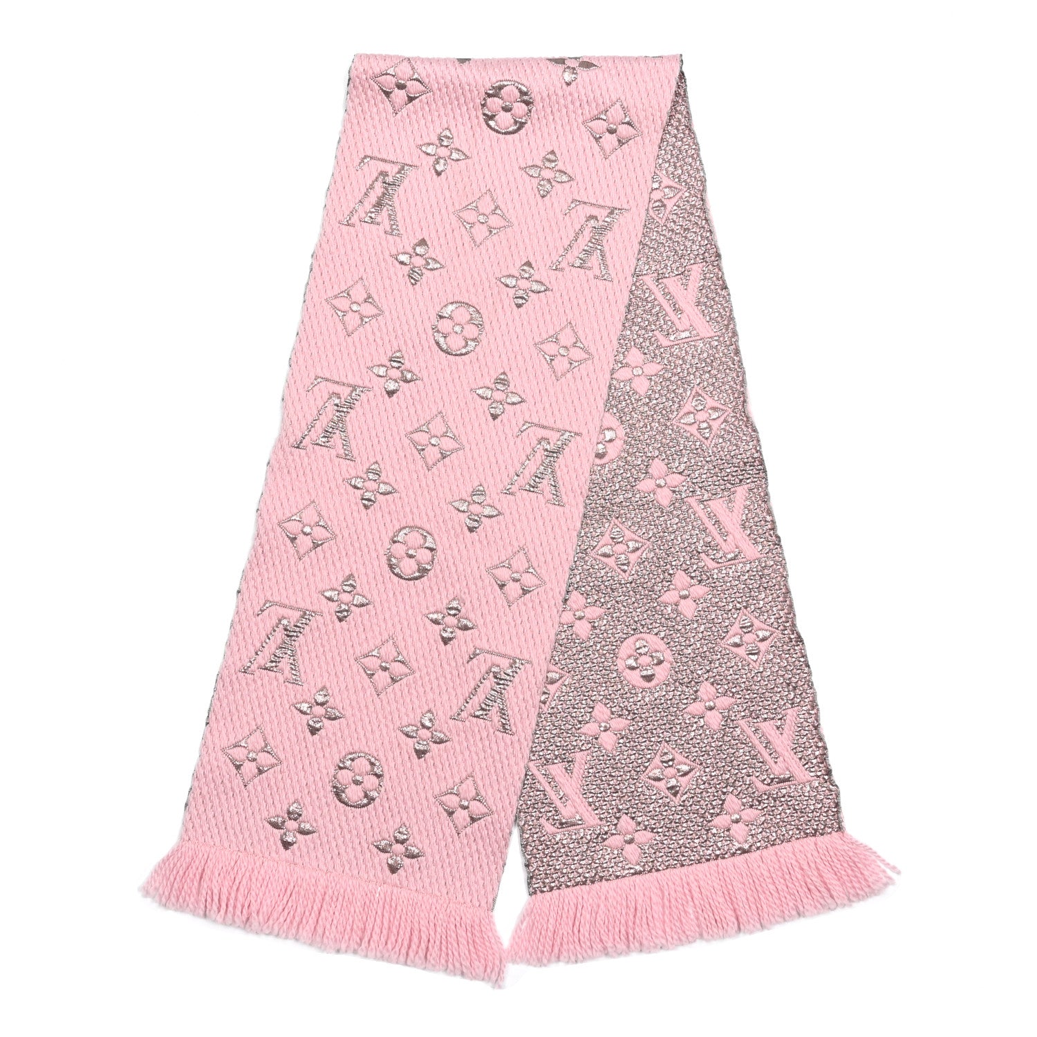 Louis Vuitton Wool Silk Logomania Shine Scarf Pink 2 of 3