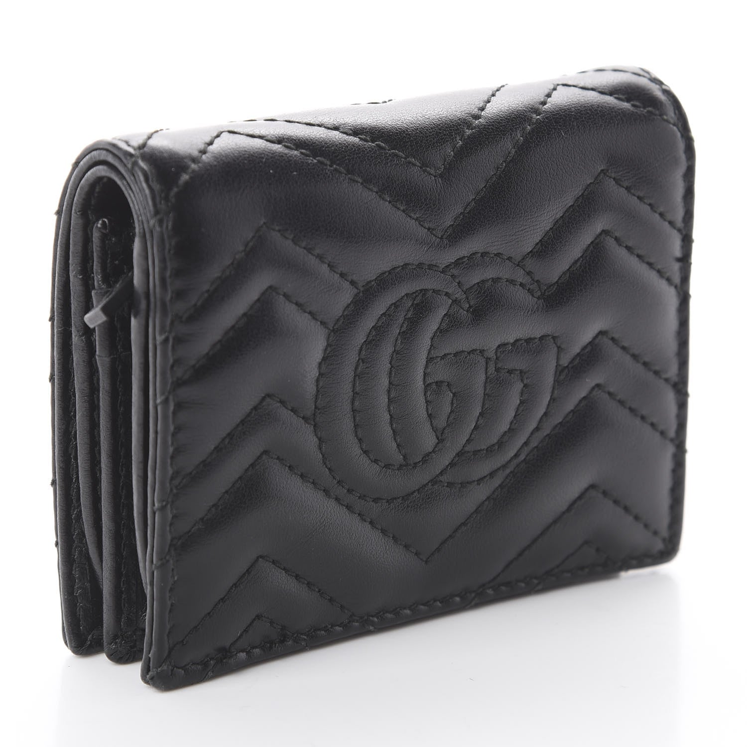 Gucci Calfskin Matelasse GG Marmont Card Case Wallet Black 2 of 5