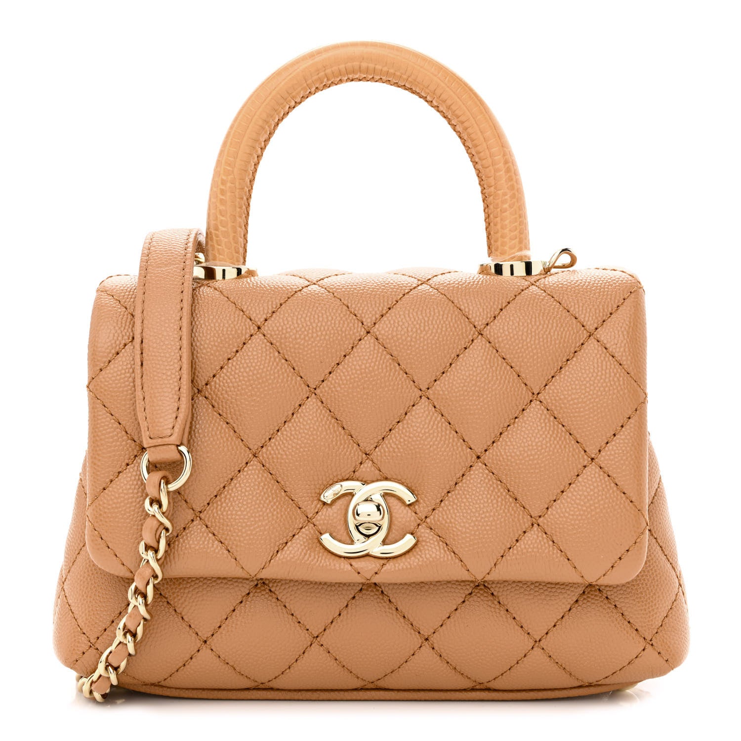 Chanel Caviar Lizard Embossed Quilted Extra Mini Coco Handle Flap Brown 1 of 11