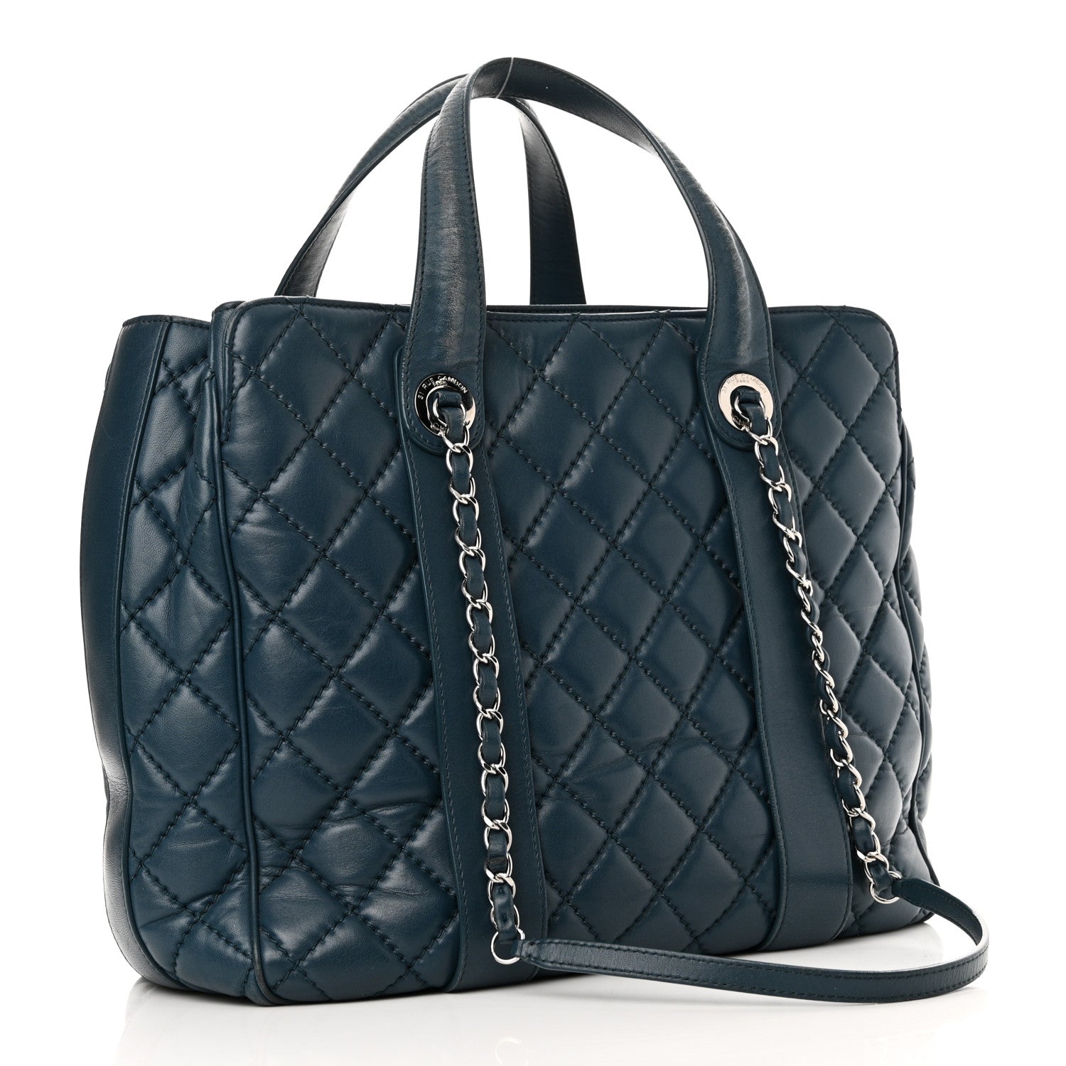 Chanel Lambskin Quilted Easy Carry Shopping Tote Blue 3 of 13