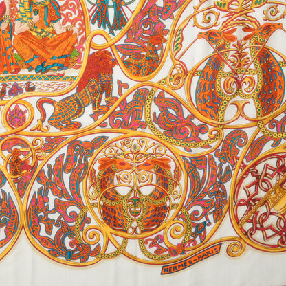 Hermes Silk Cashmere La Charmante Aux Animaux Shawl 140 Blanc 4 of 7