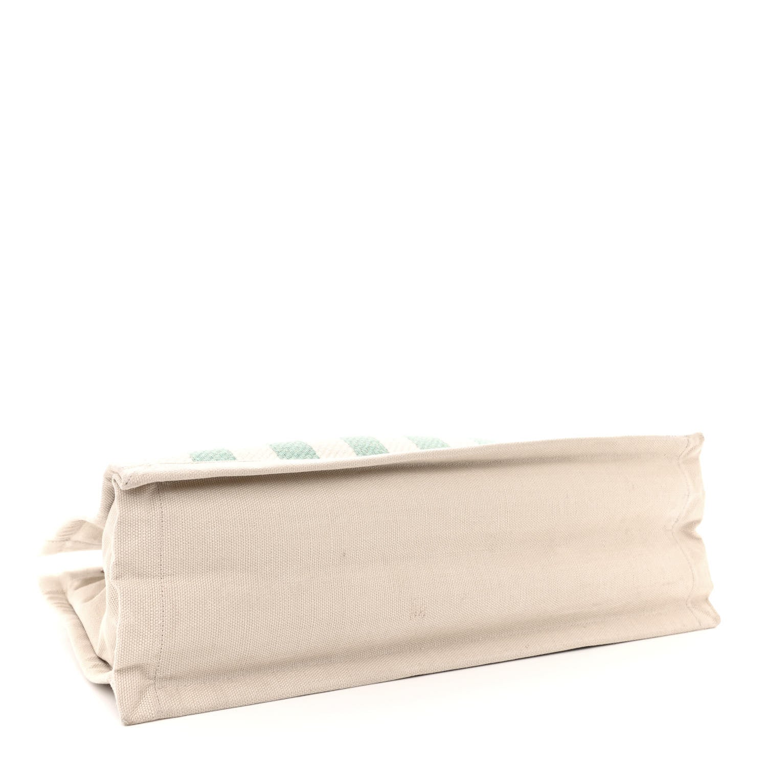 Saint Laurent Cotton Linen Calfskin Striped Rive Gauche Tote Water Green 4 of 14