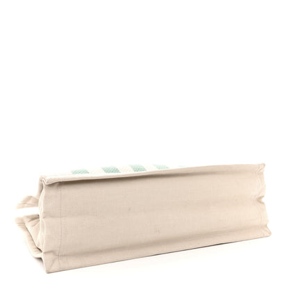 Saint Laurent Cotton Linen Calfskin Striped Rive Gauche Tote Water Green 4 of 14
