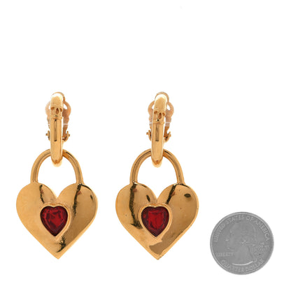 Chanel CC Heart Drop Clip On Earrings Red Gold 2 of 4