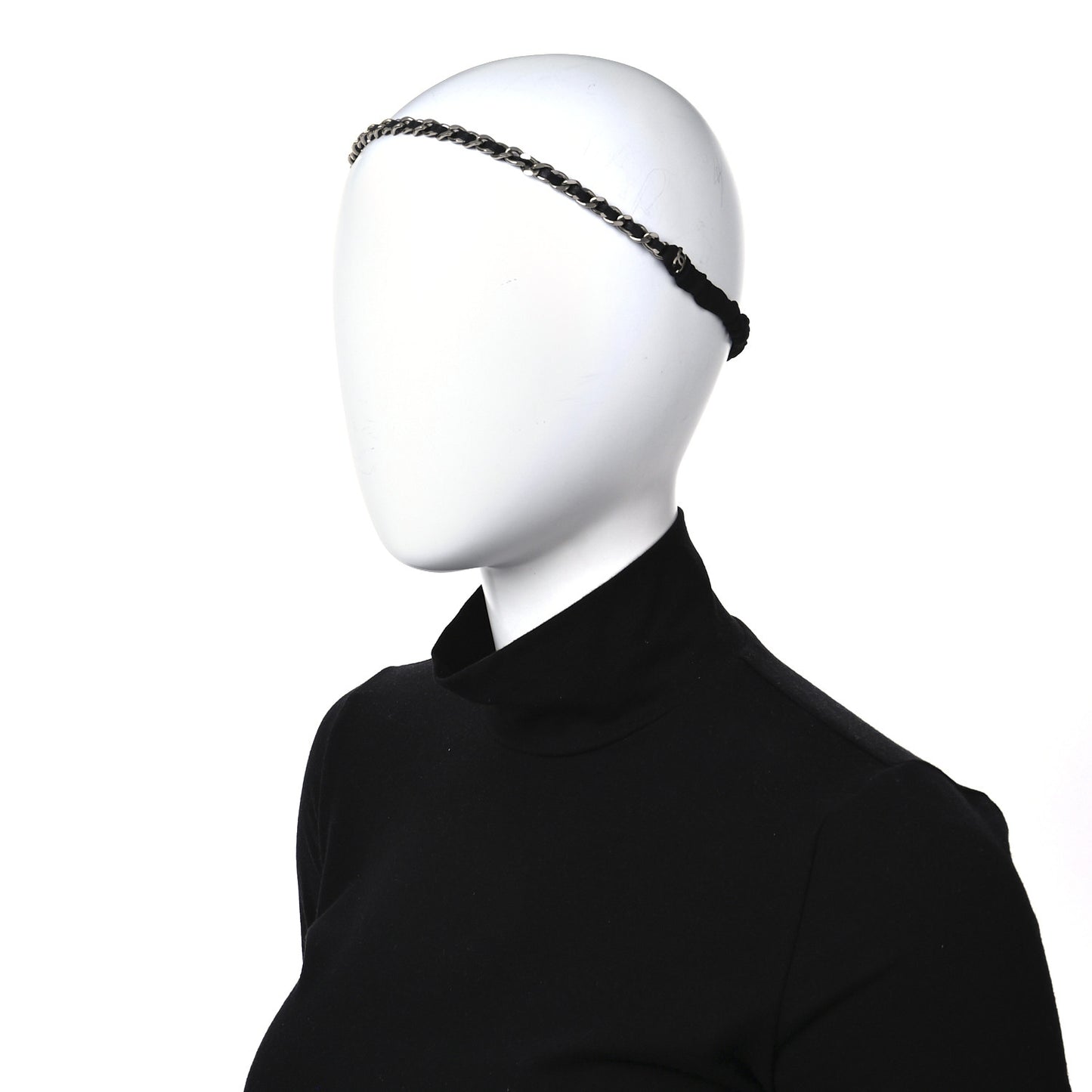 Calfskin Chain CC Headband Black Silver