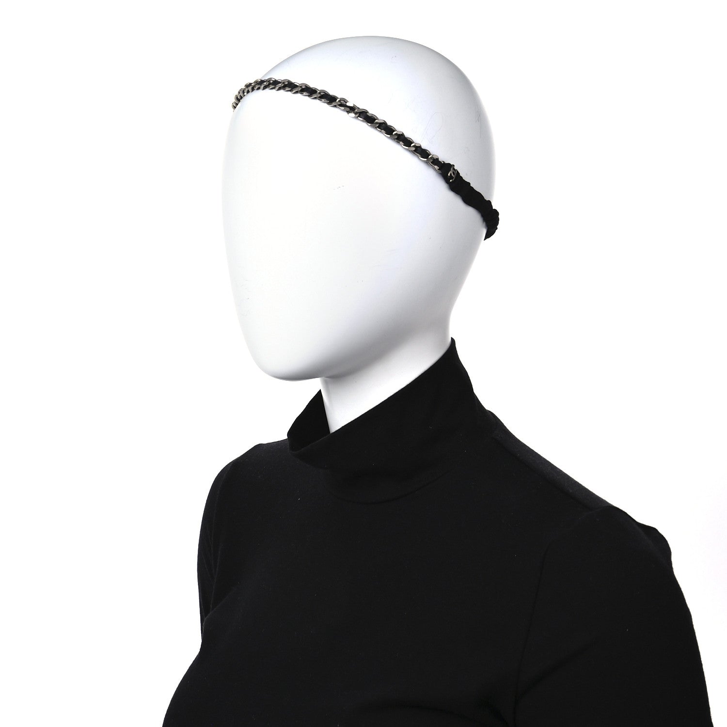 Chanel Calfskin Chain CC Headband Black Silver 2 of 5