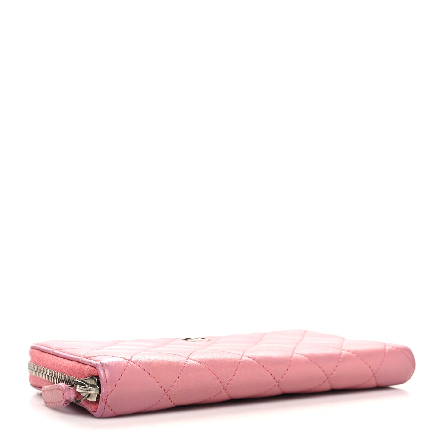 Lambskin Quilted Large Gusset Zip Around Wallet Pink