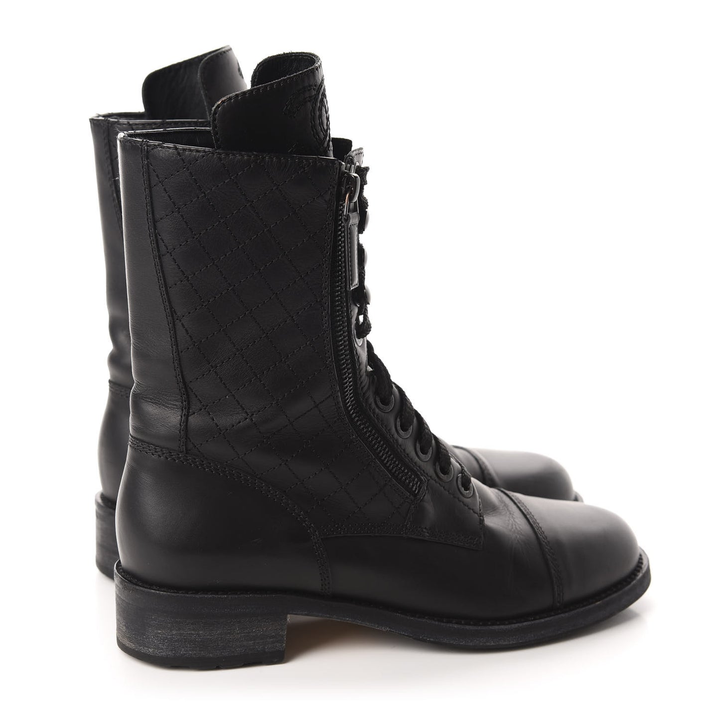 Calfskin Quilted Cap Toe Combat Boots 40 Black