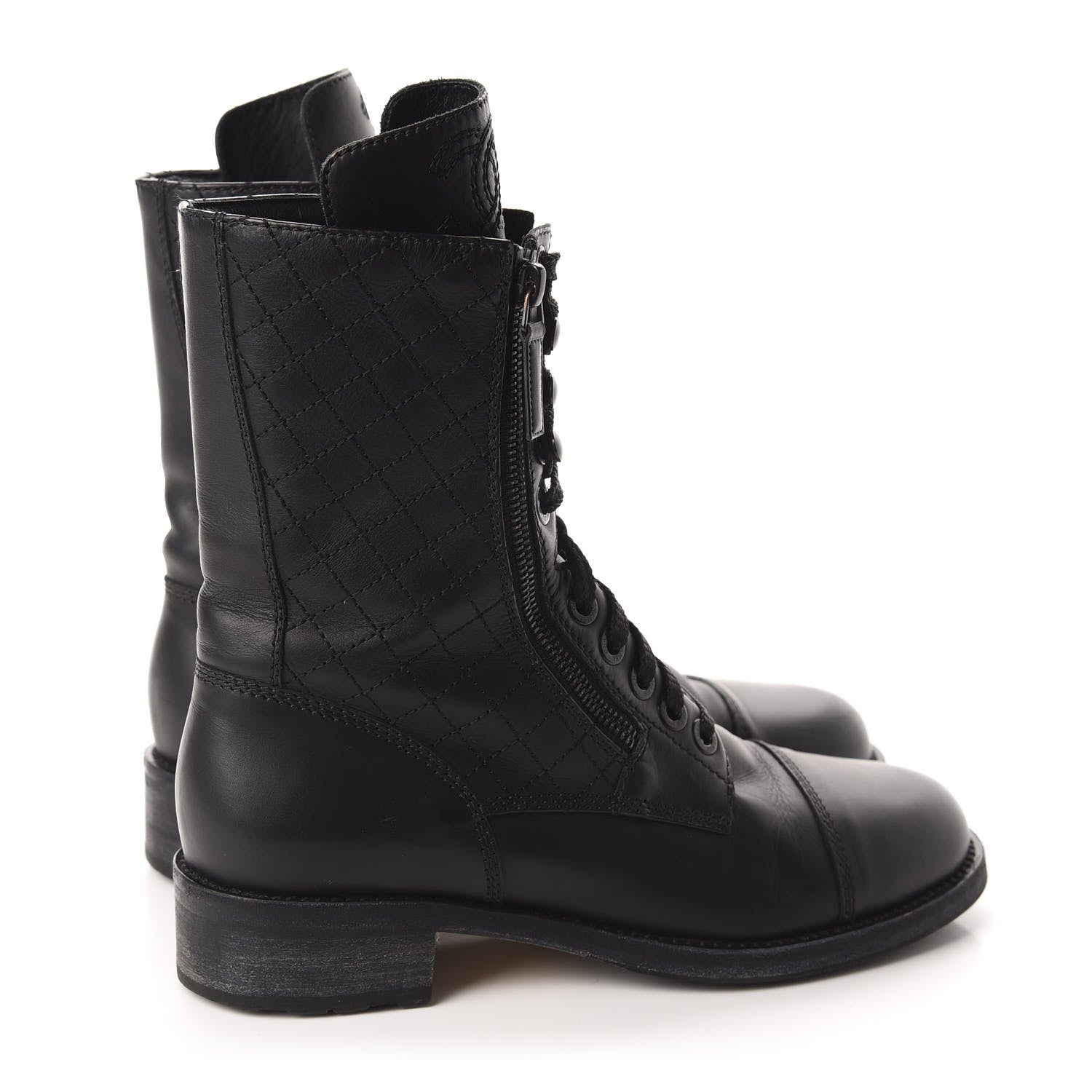 Chanel Calfskin Quilted Cap Toe Combat Boots 40 Black 4 of 9
