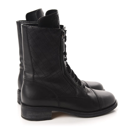 Chanel Calfskin Quilted Cap Toe Combat Boots 40 Black 4 of 9