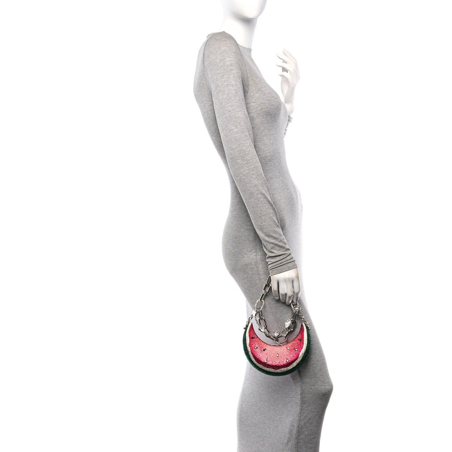 Crystal Watermelon Crescent Minaudiere Clutch
