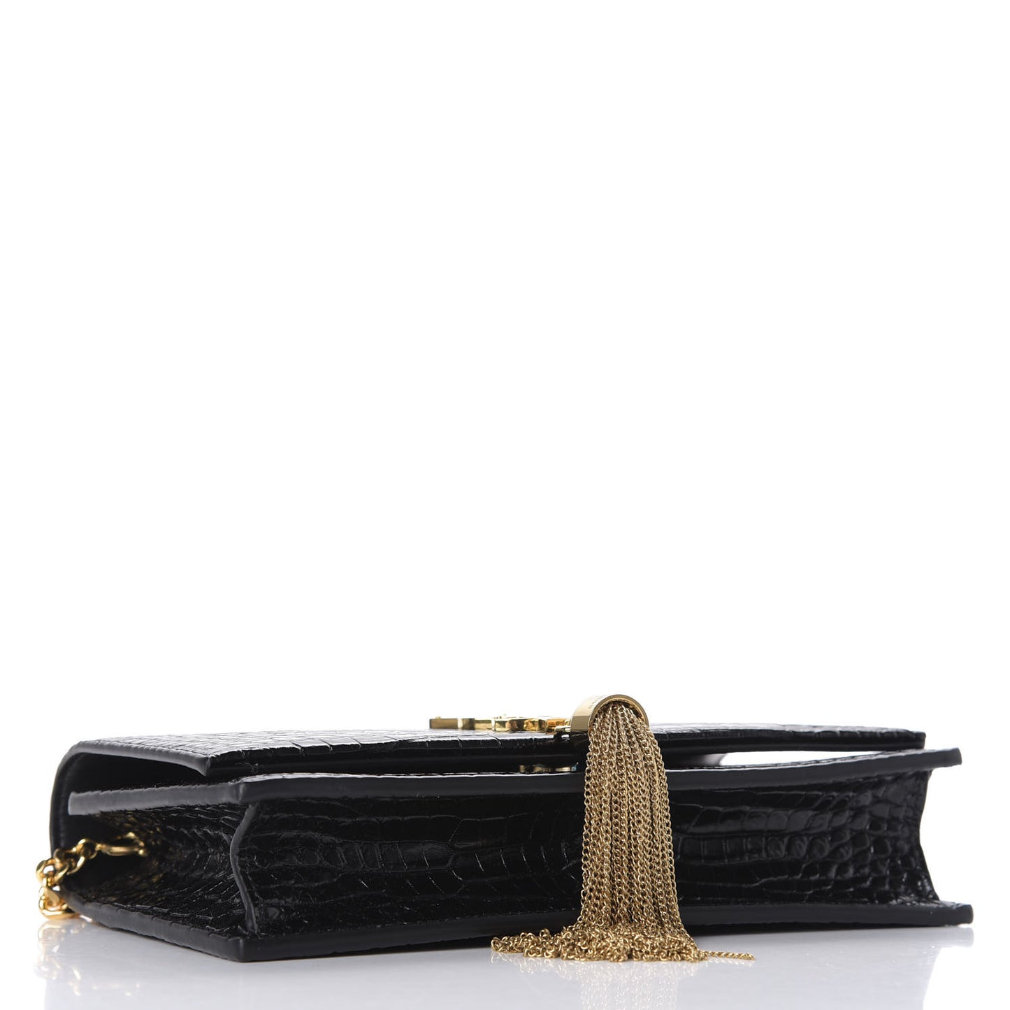 Calfskin Crocodile Embossed Kate Monogram Tassel Chain Wallet Black