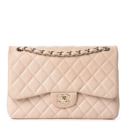 Chanel Iridescent Caviar Quilted Jumbo Double Flap Beige 1 of 14
