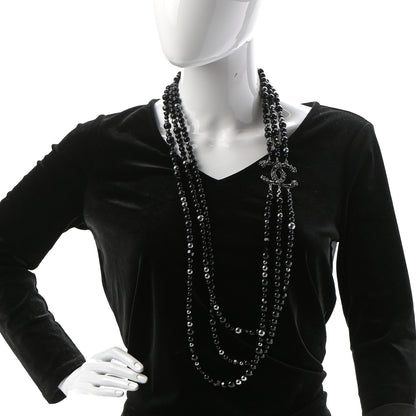 Chanel Pearl Crystal Long CC Necklace Black Black Grey 2 of 6