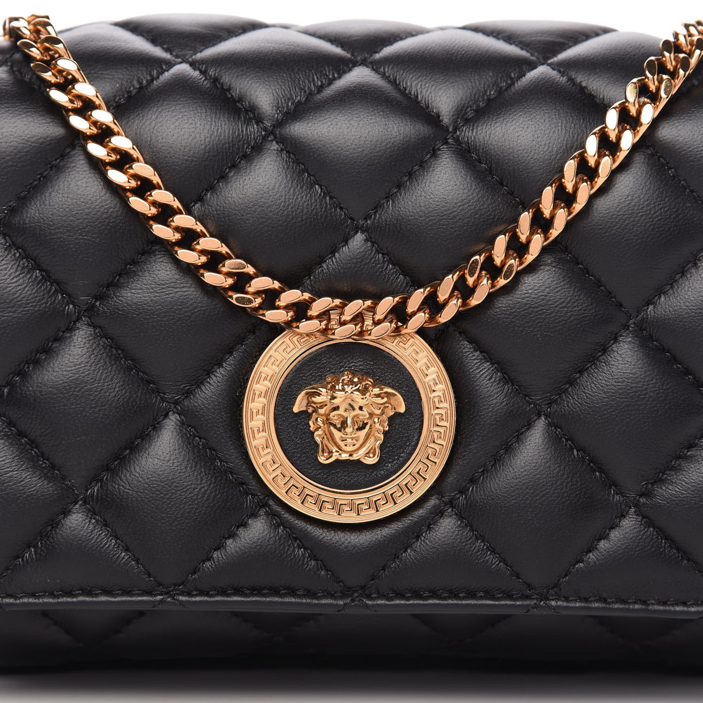 Nappa Quilted Small Medusa Chain Crossbody Black