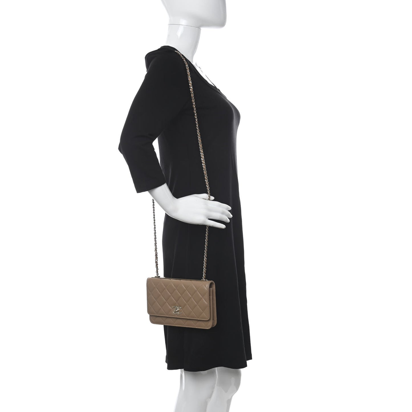 Lambskin Quilted Trendy CC Wallet On Chain WOC Beige