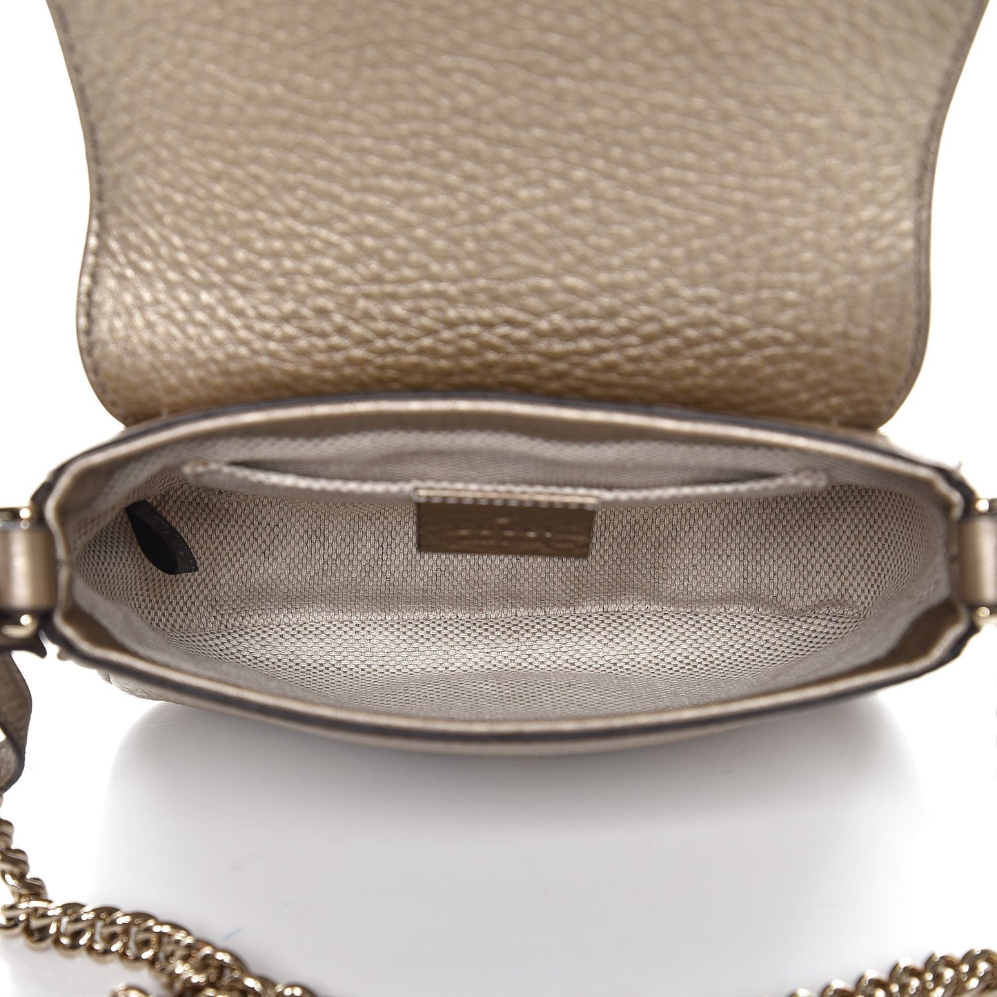 Metallic Pebbled Calfskin Small Soho Flap Crossbody Golden Beige