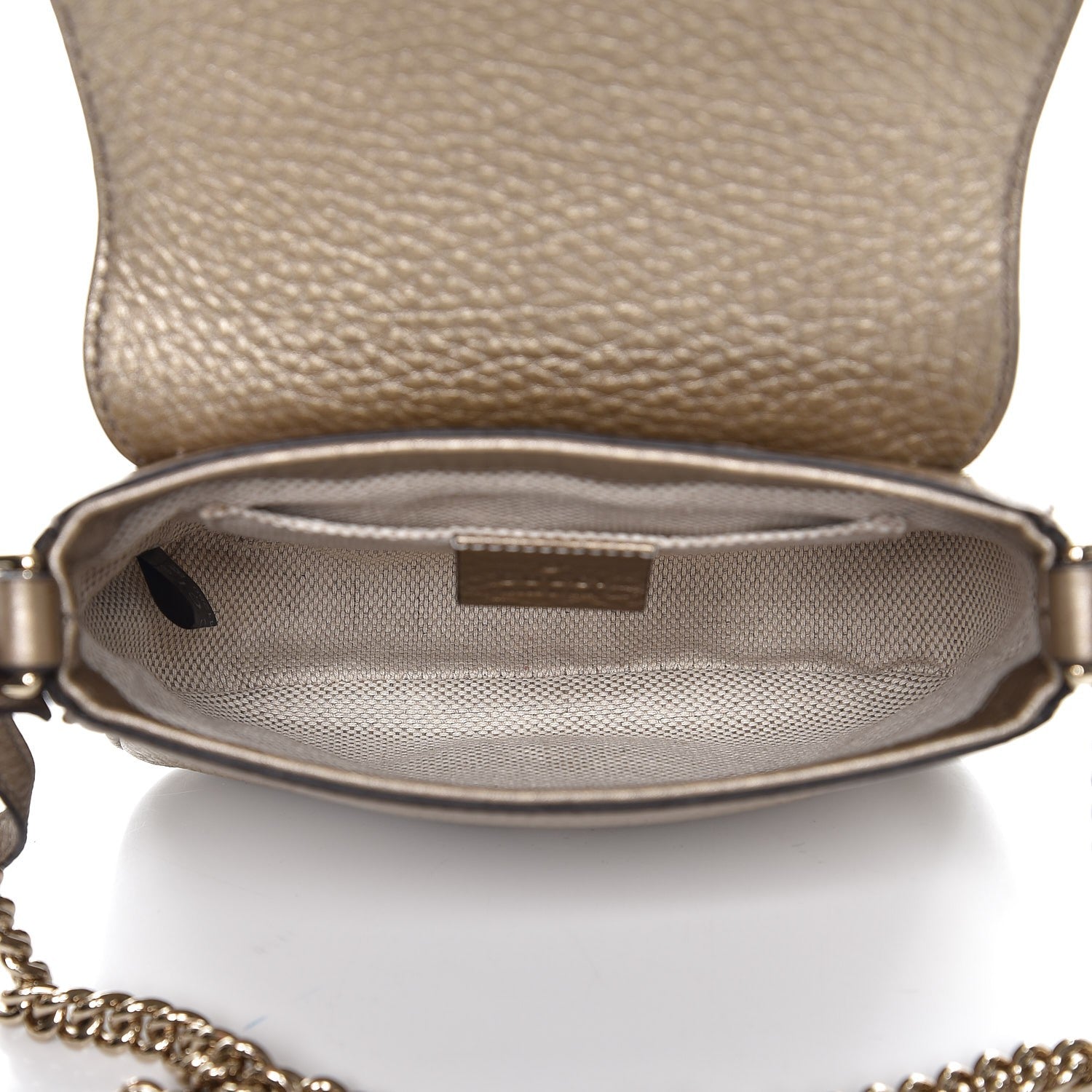 Gucci Metallic Pebbled Calfskin Small Soho Flap Crossbody Golden Beige 5 of 7