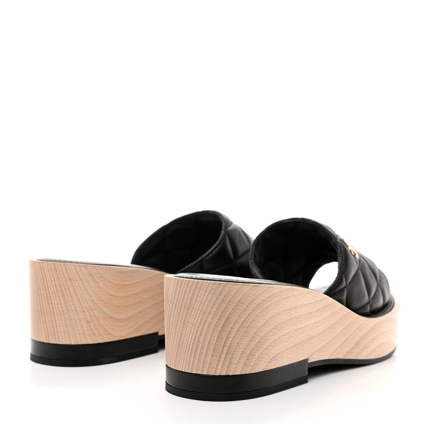 Lambskin Quilted CC Wedge Sandals 38 Black