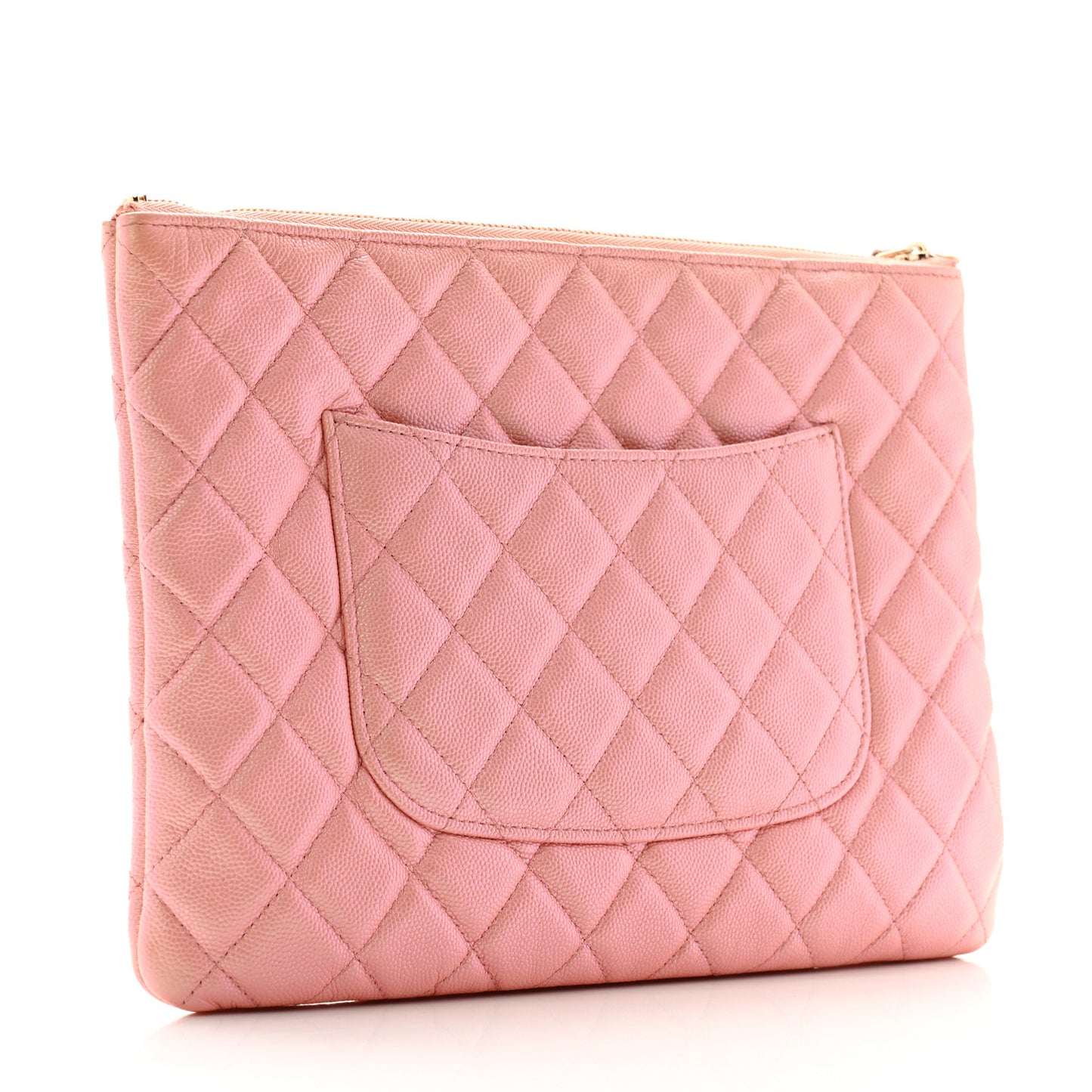 Iridescent Caviar Quilted Medium Cosmetic Case Rose Pink