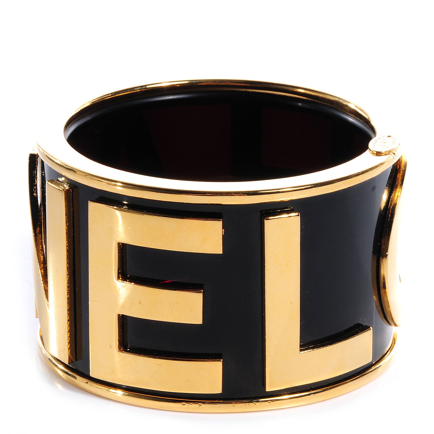 Chanel Resin Logo Wide Bangle Black Gold 4 of 7