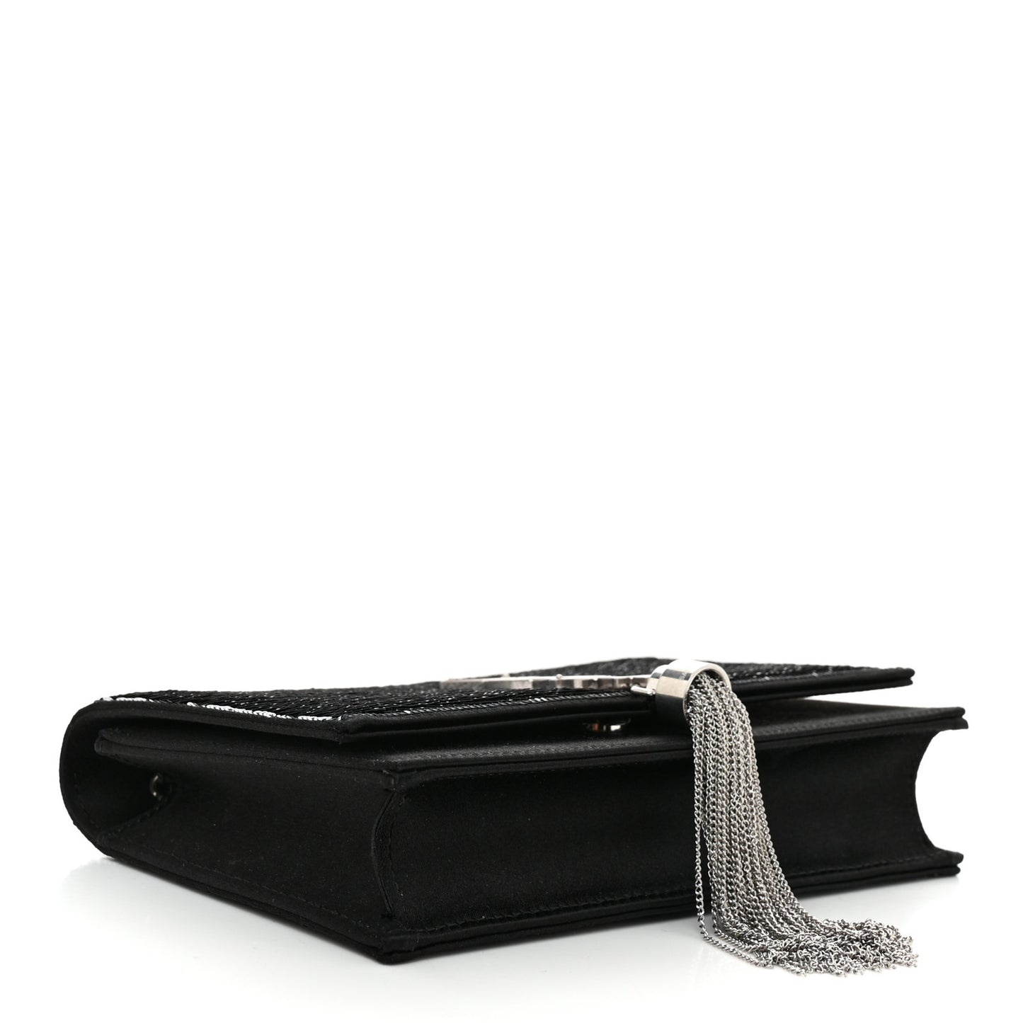 Satin Sequins Classic Monogram Kate Tassel Chain Wallet Black