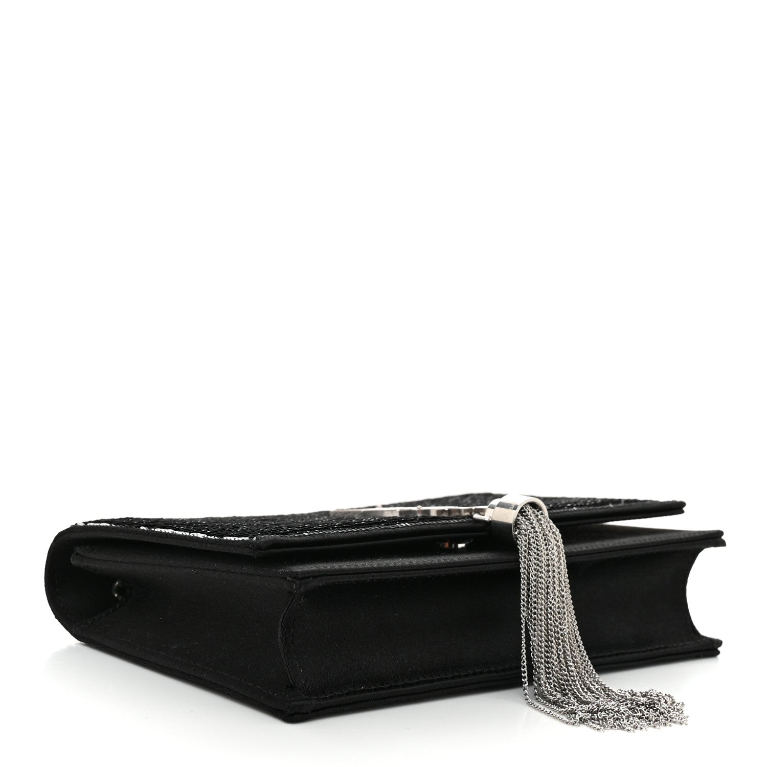 Saint Laurent Satin Sequins Classic Monogram Kate Tassel Chain Wallet Black 4 of 9