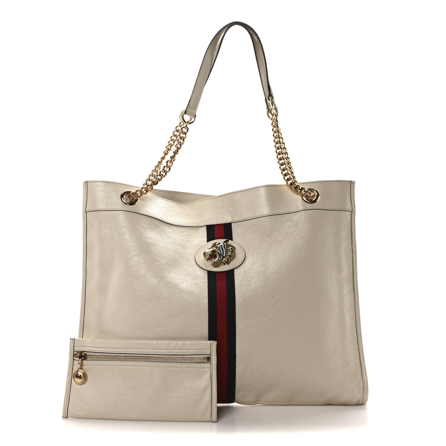 Suede Calfskin Large Rajah Chain Tote White