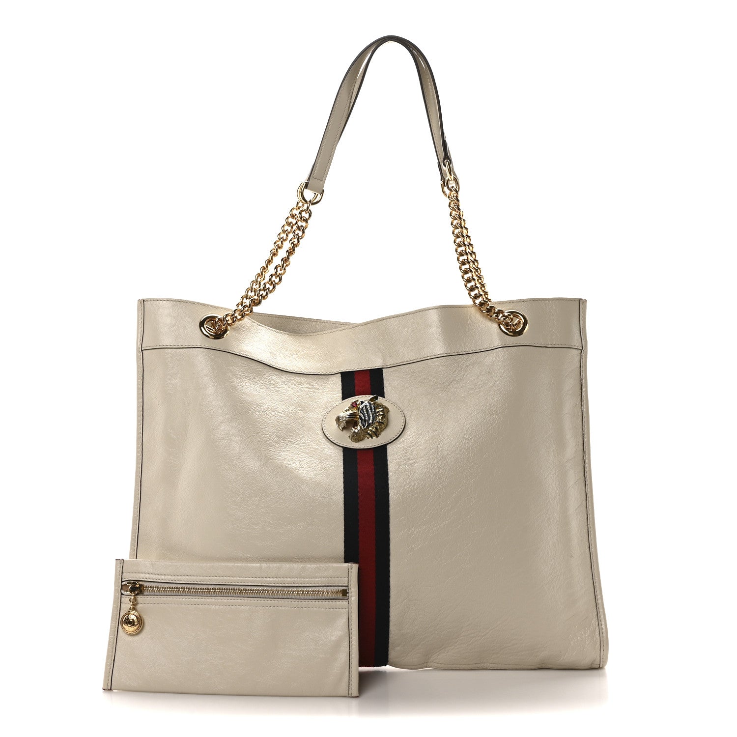 Gucci Suede Calfskin Large Rajah Chain Tote White 3 of 11